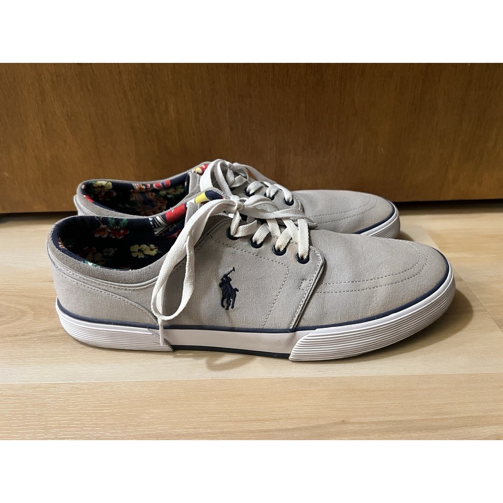 Ralph‎ Lauren Polo Faxon Low Sneakers Men's 13D Gray Canvas Lace Up Flower Print